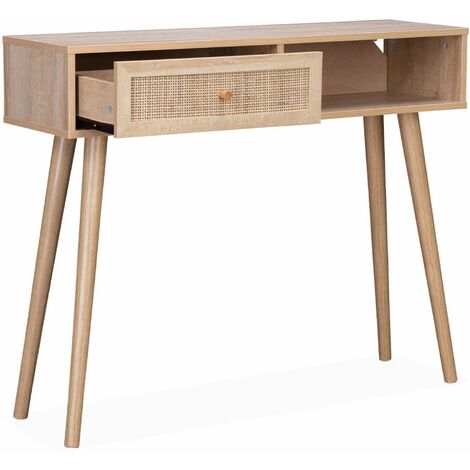 100cm wood and cane decor console table, Boheme, Natural, 100x29x81 cm