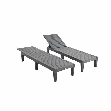 Pair of plastic sun loungers with textured wood effect Black 157x83.5x58 cm - Pia