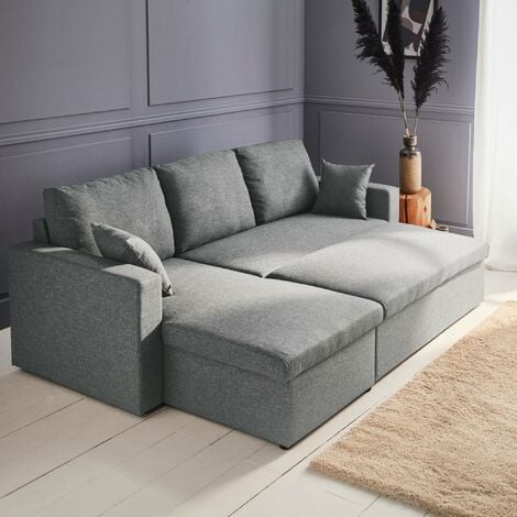 3-seater reversible light grey corner sofa bed with storage box ...