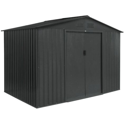 Metal garden shed 5.29m² with anchoring kit, Ferrain, Anthracite, 277x194x203 cm