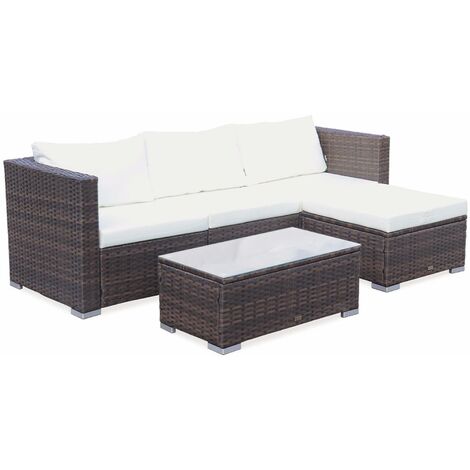 4-seater rattan garden sofa set - TORINO - brown rattan and off-white cushions - Brown
