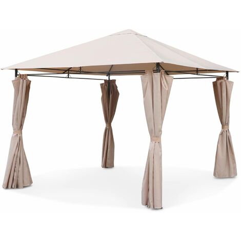 Heavy duty 3x3m gazebo with curtains, Elusa, Beige, 267x267x262 cm