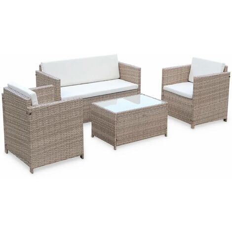 4-seater polyrattan garden sofa set, Perugia, Natural, 118x65x69 cm