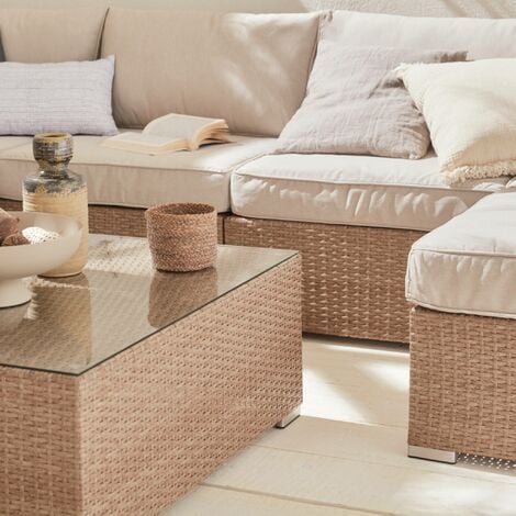 12-14-seater premium polyrattan garden sofa set, Tripoli, Beige, 303.5x82x67 cm