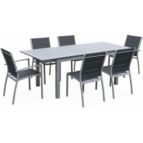 6-seater extendable aluminium garden table with chairs Grey 210x89x75 cm - Chicago 6