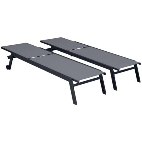 Pair of multi-position aluminium sun loungers with wheels, Elsa, Anthracite, 191x55x94 cm