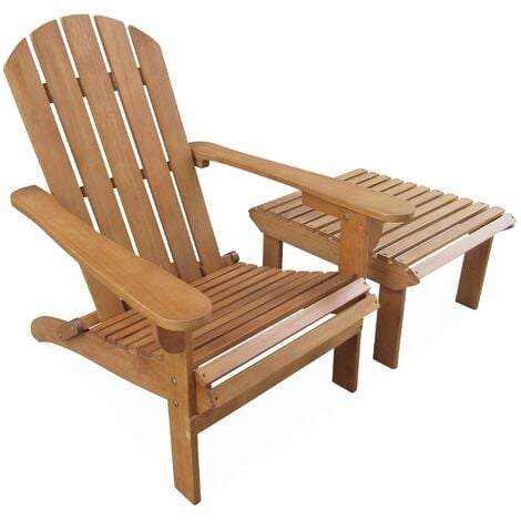 Garden armchair with footrest and side table - Adirondack Salamanca - FSC Eucalyptus, retro terrace chair, folding beach chair - Wood