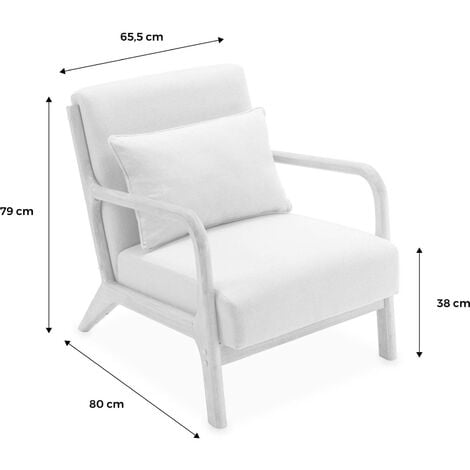 Scandi-style boucle wooden armchair with cushion, Lorens boucle, White, 65x80x79 cm