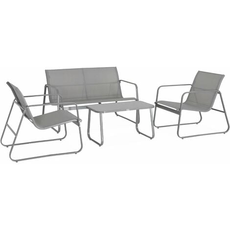 4-seater metal garden sofa set, Silvi, Light Grey, 77x114x76 cm