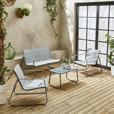 4-seater metal garden sofa set, Silvi, Light Grey, 77x114x76 cm