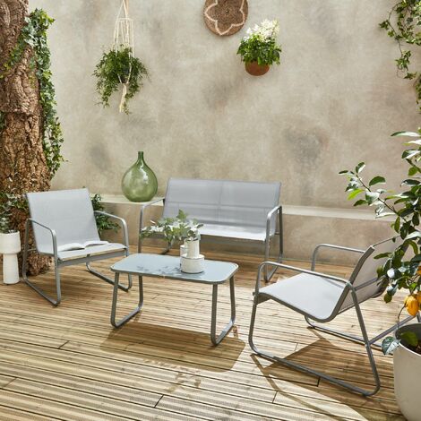 4-seater metal garden sofa set, Silvi, Light Grey, 77x114x76 cm
