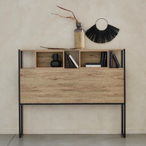 Metal and wood-effect headboard, Loft, Natural, 145x20x120 cm