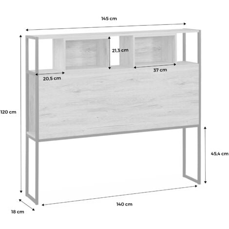 Metal and wood-effect headboard, Loft, Natural, 145x20x120 cm