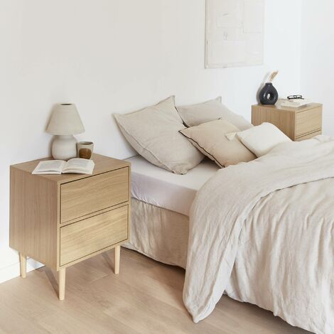 Pair of bedside tables with wood-effect, Mika, Natural, 48x40x59 cm