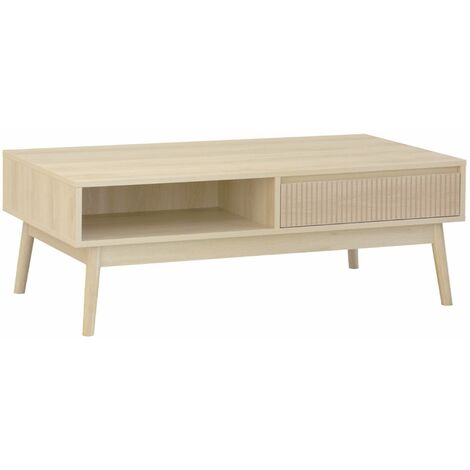 Grooved wood detail coffee table, Linear, Natural, 110x59x39 cm