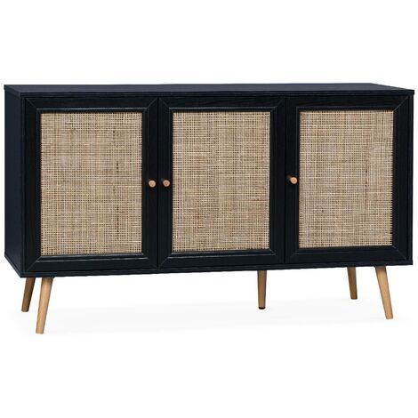120cm sideboard cabinet with wooden effect Black 120x39x70 cm - Boheme