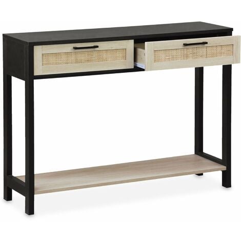 Black cane console deals table