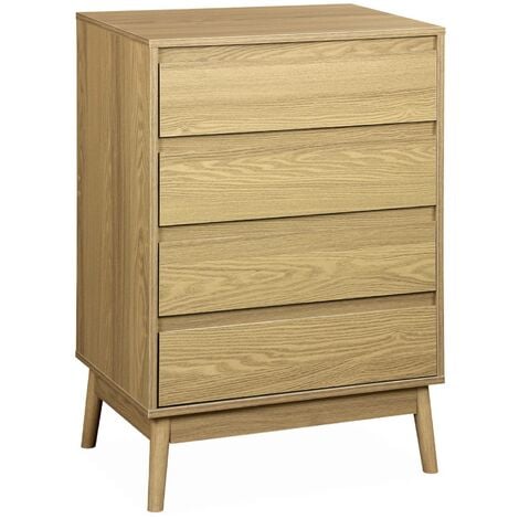 Wooden 4-drawer chest, 60x40x91cm - Dune - Natural wood colour