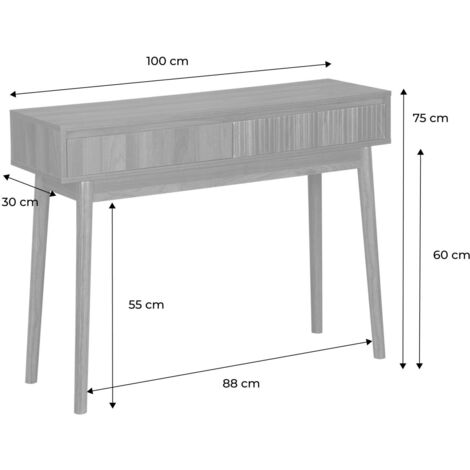100cm console table with grooved wooden detail, Linear, Natural ...