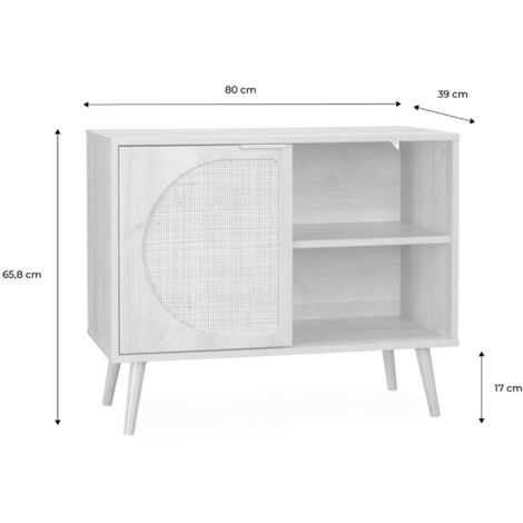 80cm wood and rounded cane rattan sideboard, Eva, Natural, 80x39x65.8 cm