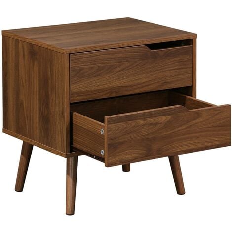 Pair of walnut bedside tables with wood effect, Nepal, Walnut wood-effect, 50x40x55 cm