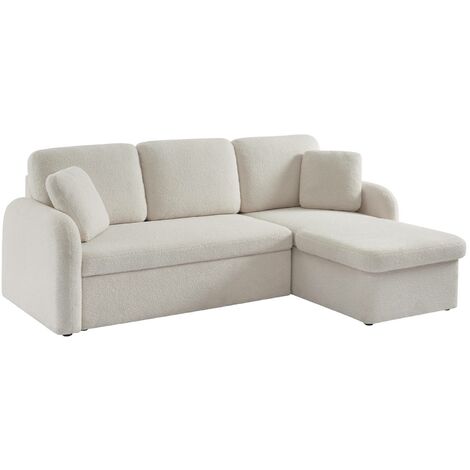 3-seater reversible corner sofa bed in boucle fabric, Milano boucle, White, 220x83x85 cm