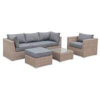 Natural/grey - 5-seat deluxe rattan aluminium frame garden corner sofa set - ready-assembled - Vinci - Natural