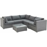 5-seater rattan garden furniture corner sofa set table, grey weave. Patio conservatory. Ready assembled.