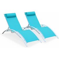 2 Aluminium and textilene sun loungers reclining garden chair beach sun lounger recliner white / turquoise