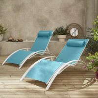 2 Aluminium and textilene sun loungers reclining garden chair beach sun lounger recliner white / turquoise