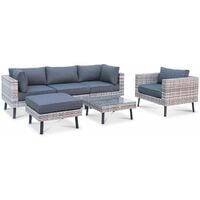 5-seat polyrattan garden sofa set - Alba - mixed grey rattan with dark grey cushions