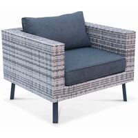 5-seat polyrattan garden sofa set - Alba - mixed grey rattan with dark grey cushions