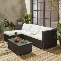 4-seater rattan garden sofa set - TORINO - black rattan and off-white cushions