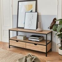 TV stand - metal and wood-effect - Loft - with 2 drawers