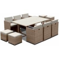 10-seater table set - Vabo - Beige rattan, beige cushions, rattan cube set - Beige