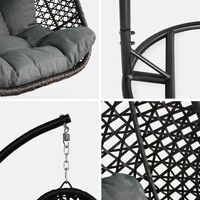 Hanging chair - Egg chair - Hanging love seat in brown rattan with thick grey cushion, retro egg chair, hammock chair - Brown