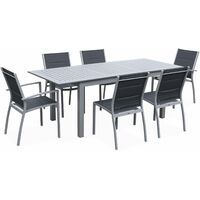 Garden set with extending table - Grey Chicago 210 - 150/210cm aluminium table with extension and 6 textilene chairs