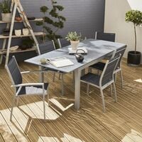 Garden set with extending table - Grey Chicago 210 - 150/210cm aluminium table with extension and 6 textilene chairs