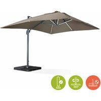 Premium quality rectangular 3x4m cantilever parasol with solar-powered LED lighting - Beige-brown Luce - Cantilever parasol, tiltable, foldable with 360° rotation, cover included, beige-brown - Beige-brown