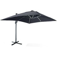 Premium quality rectangular 3x4m cantilever parasol with solar-powered LED lighting - Grey Luce - Cantilever parasol, tiltable, foldable with 360° rotation, cover included, grey