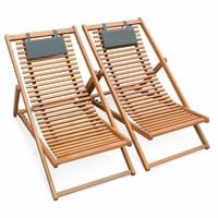 Slatted wood deck chairs - Bilbao - 2 FSC ready oiled eucalyptus wood grey deck chairs with white headrest cushion - Wood