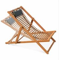 Slatted wood deck chairs - Bilbao - 2 FSC ready oiled eucalyptus wood grey deck chairs with white headrest cushion - Wood