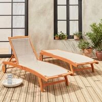 Marbella set of 2 sun loungers in FSC eucalyptus and textilene - Wood