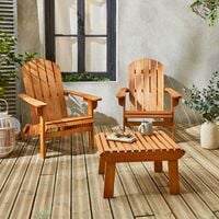 Garden armchair with footrest and side table - Adirondack Salamanca - FSC Eucalyptus, retro terrace chair, folding beach chair - Wood