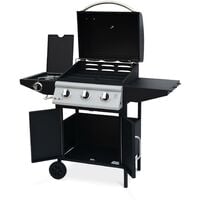 Athos 3+1 BBQ - 13kW Stainless black cast iron gas barbecue - 3 burners + 1 side burner, grill, sink, thermometer, storage, shelve