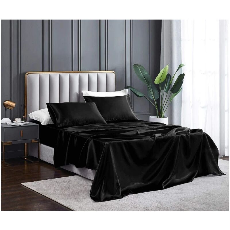 Set Completo Matrimoniale in Raso Sacco Copripiumione Lenzuola con Angoli  Elasticizzati e 4 Federe per Cuscini Biancheria Letto Casa 6 Pezzi Elegante