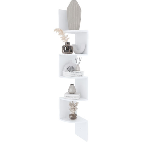 Libreria Angolare Scaffale 5 Ripiani In Legno MDF Mensole Espositive da Parete Design Minimal Moderno Ed Elegante Per Arredo Casa Soggiorno Salotto Camera Studio Camera 123 x 20 x 20 cm Bianco (1/5)