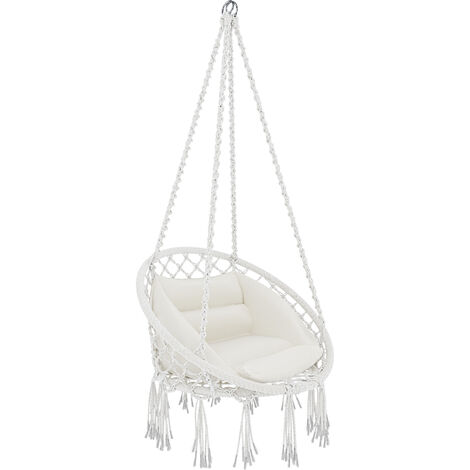 Golfito - Poltrona sospesa in tessuto beige con cuscini