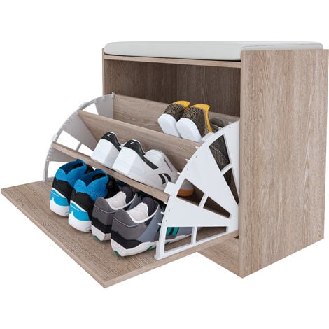 Panca Portascarpe Scarpiera Da Ingresso Piccola Salvaspazio Con Cuscino Anta A Ribalta Seduta Imbottita In Ecopelle Tripla Profondità Soggiorno Casa Camera Ufficio 60 x 30 x 48 Cm (Rovere)