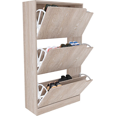 ROMMAK Scarpiera Stretta Con 3 Cassetti Ribaltabili, 3 Ripiani, Anti-ribaltamento, Per Ingresso E Corridoio (Legno Naturale) - 3